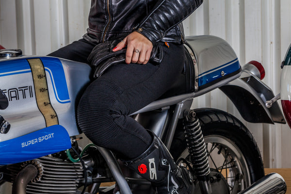Moto Girl Ladies Aramid Lined Motorcycle Motorbike Ribbed Knee Leggings -  Black